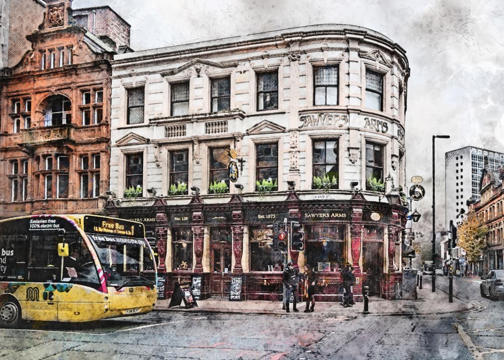 Classic British Pub Scene by Justyna Jaszke — canvas wall art