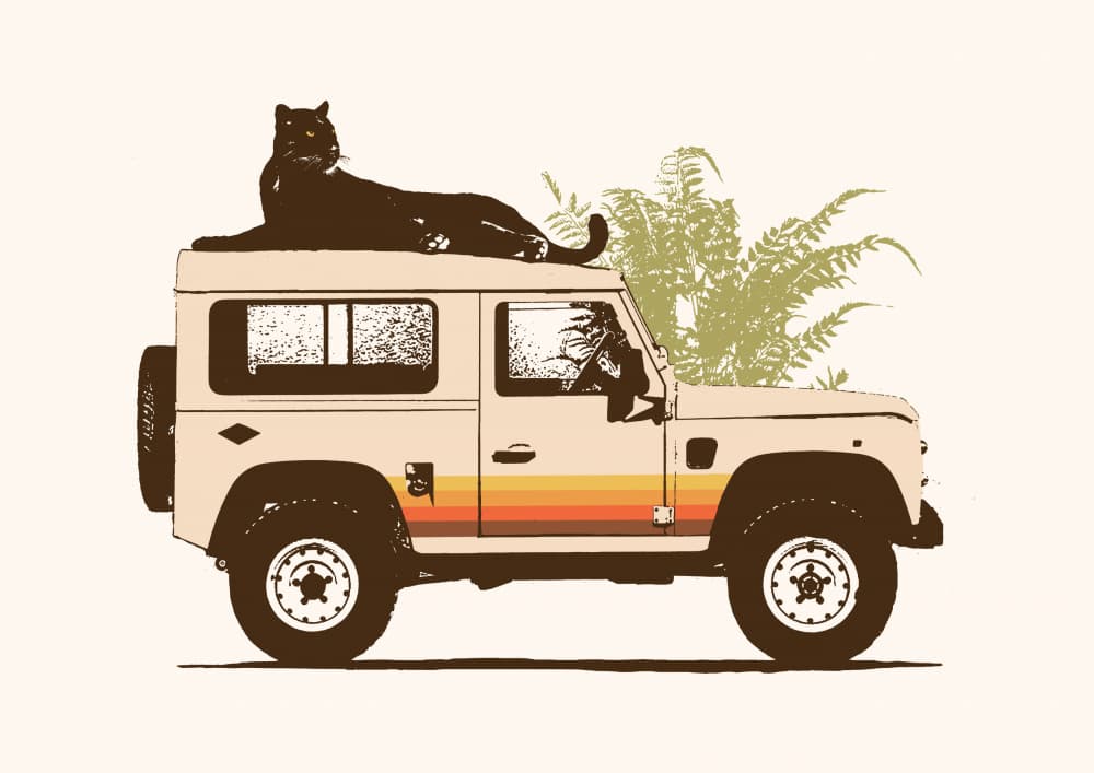 Big Cat Safari Car by Florent Bodart — canvas wall art