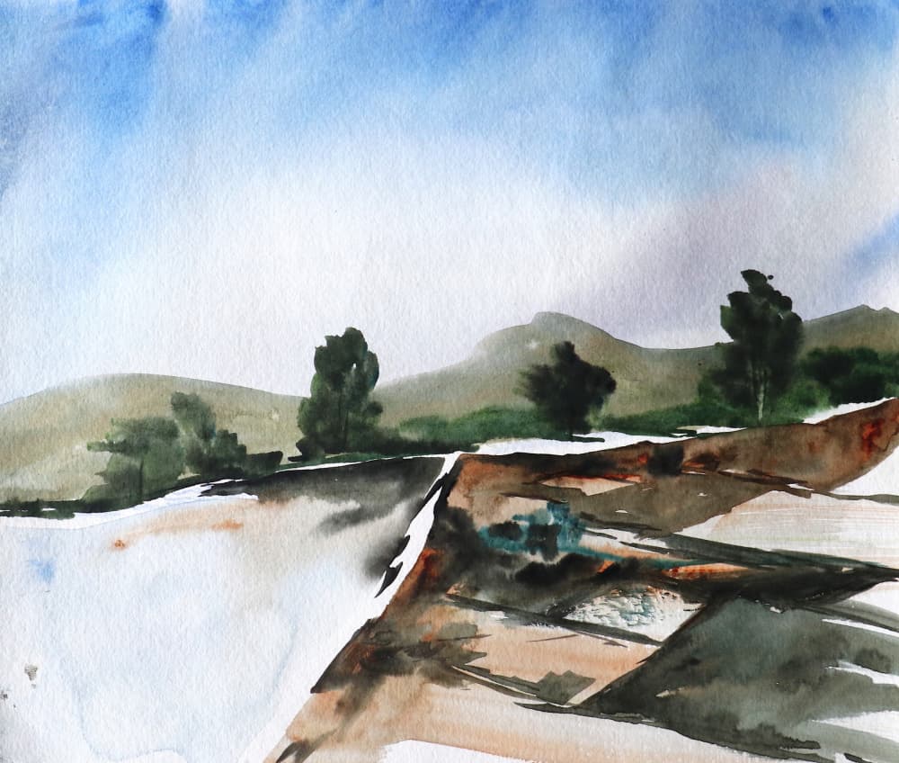 Watercolor Mountain Reflections by Santhosh ch — canvas wall art