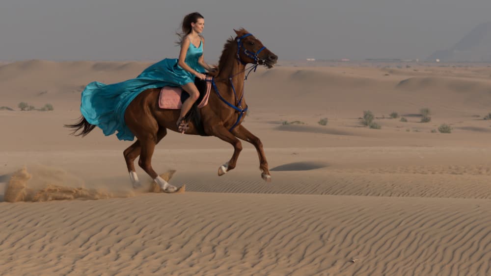 Woman Galloping Desert Horse by Mrinal Nath — canvas wall art