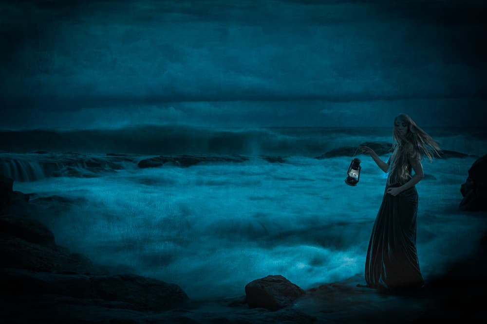 Night Ocean Lantern by Peet van den Berg — canvas wall art