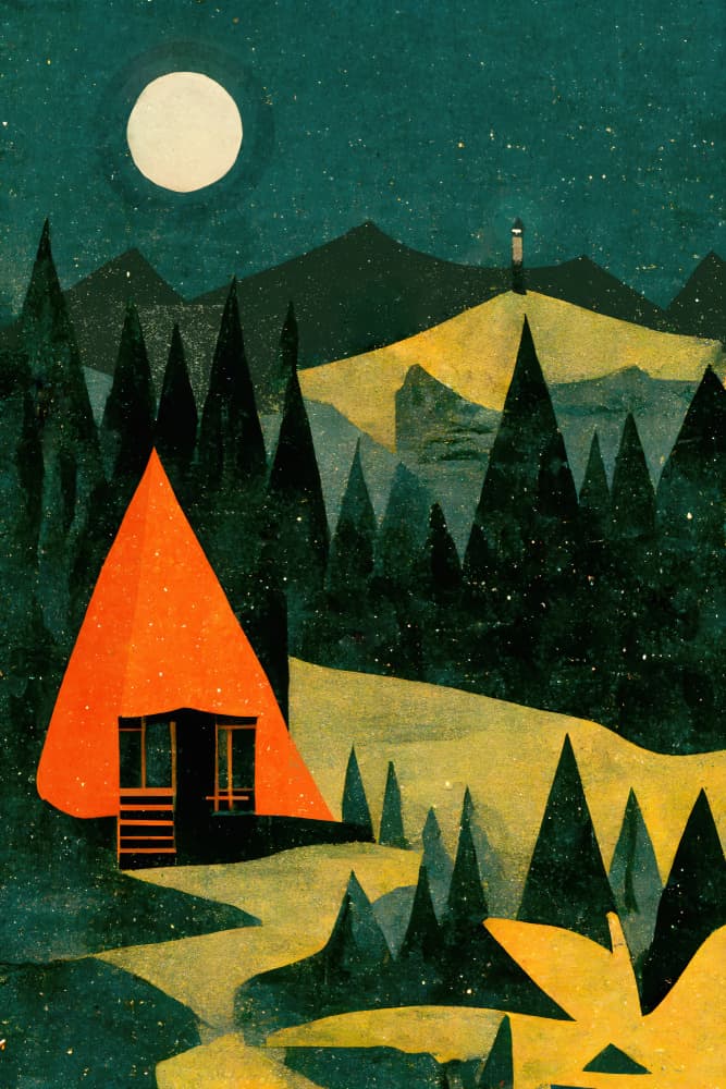 Moonlit Cabin Dream by Treechild — canvas wall art