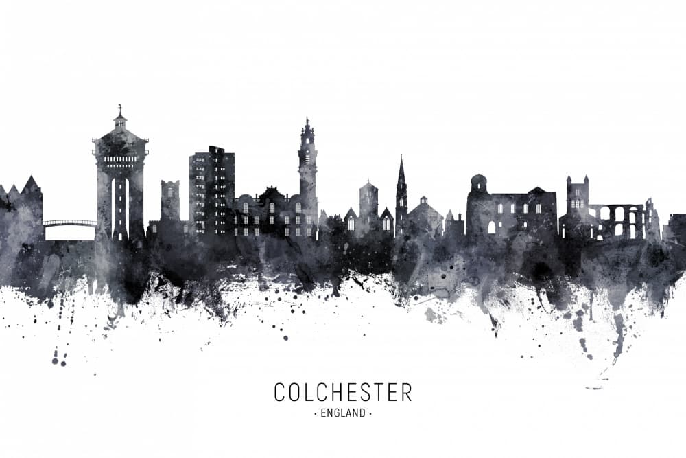Colchester Skyline Watercolor by Michael Tompsett — canvas wall art