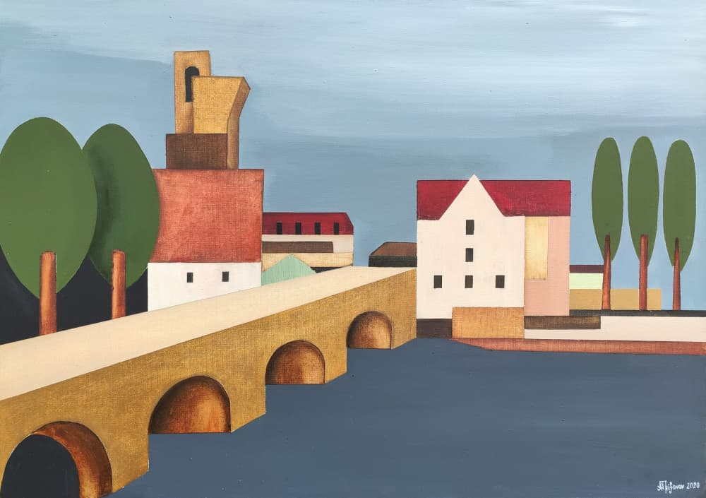 Geometric Riverside Town by Alexander Trifonov — canvas wall art
