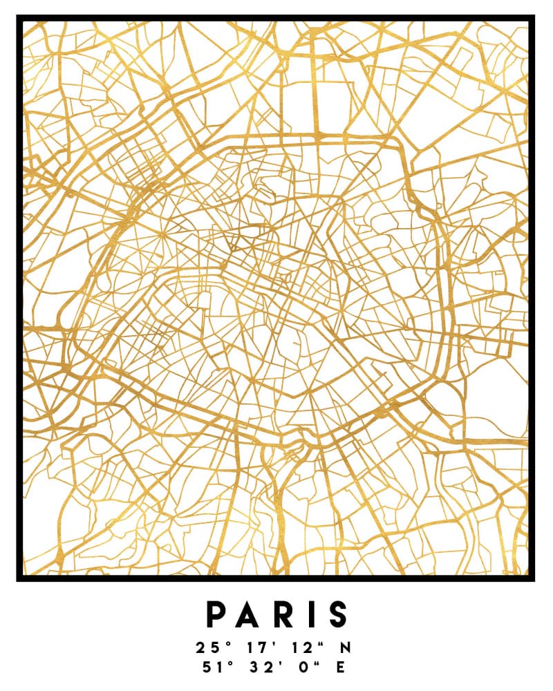 Golden Paris Streets Map by Emiliano Deificus — canvas wall art