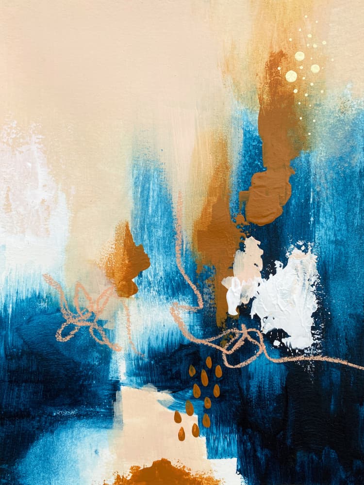 Golden Blue Abstract by Alyson Storms — canvas wall art