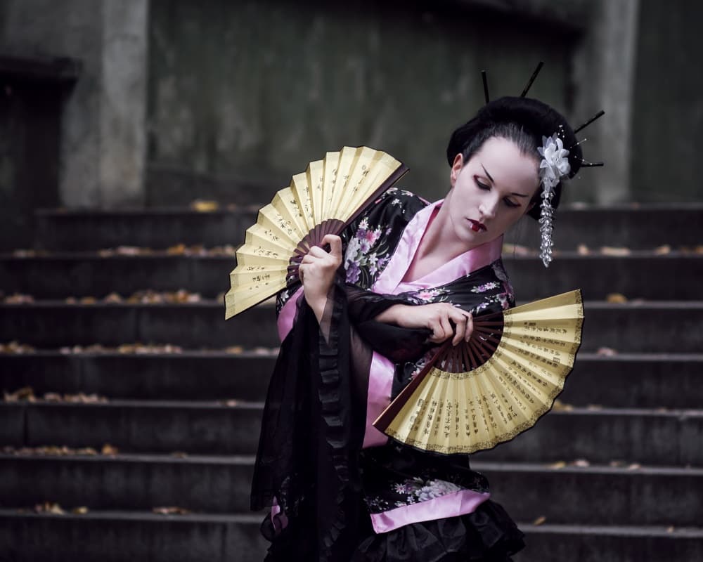 Gothic Geisha With Fans by Bobby Kostadinov — canvas wall art