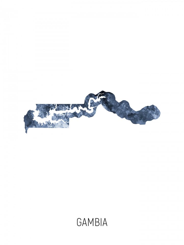 Gambia Watercolor Map by Michael Tompsett — canvas wall art