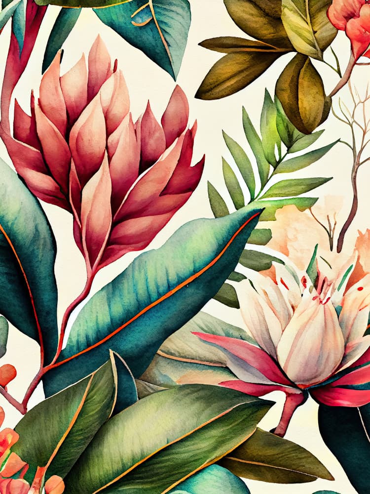 Lush Tropical Blooms by Justyna Jaszke — canvas wall art