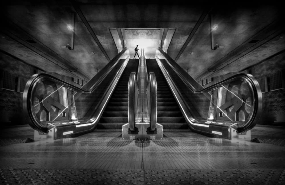 Subway Escalator Ascent by Maurits De Groen — canvas wall art