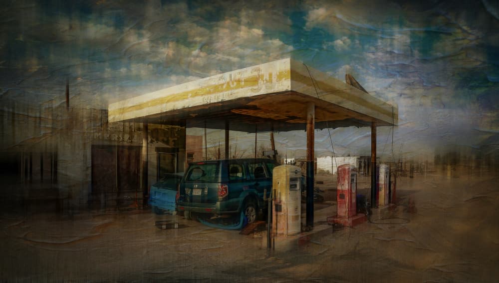 Abandoned Desert Gas Station by Michel Romaggi — canvas wall art