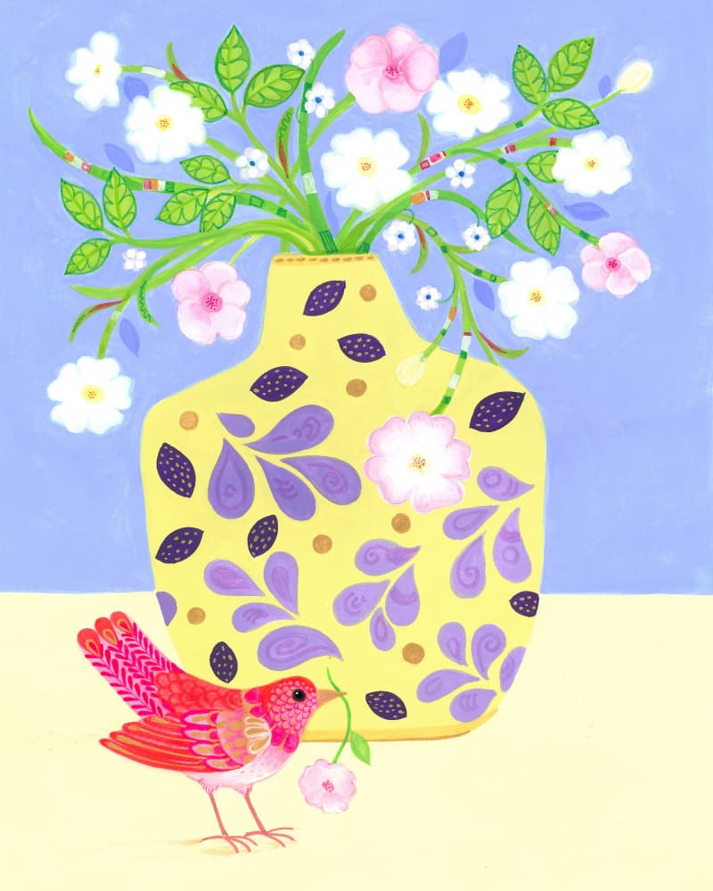Vase and Tiny Bird by Isabelle Brent — canvas wall art