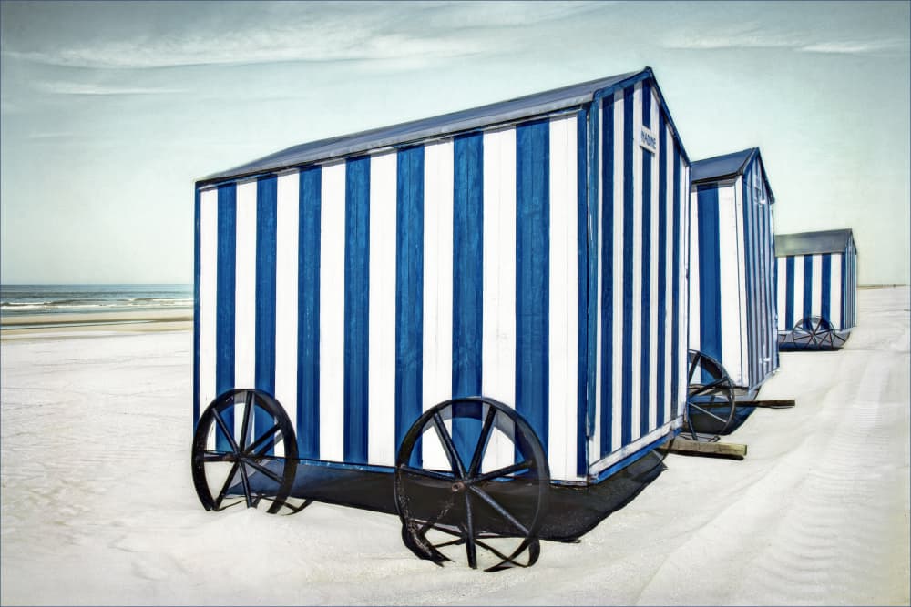 Striped Beach Huts by Gilbert Claes — canvas wall art