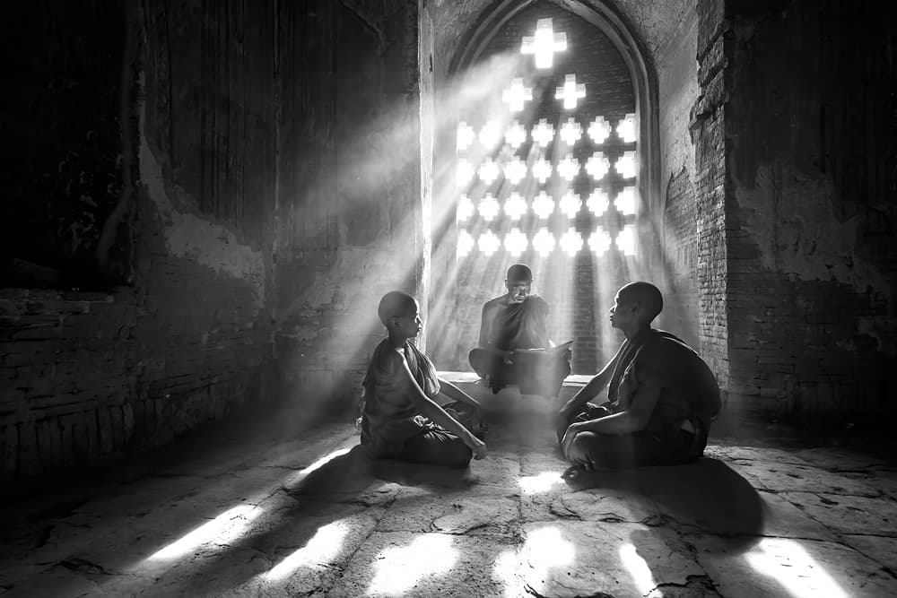 Monks in Temple Light by Gunarto Song — canvas wall art