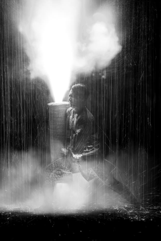 Worker In Fiery Rain by Tatsuki Ito — canvas wall art
