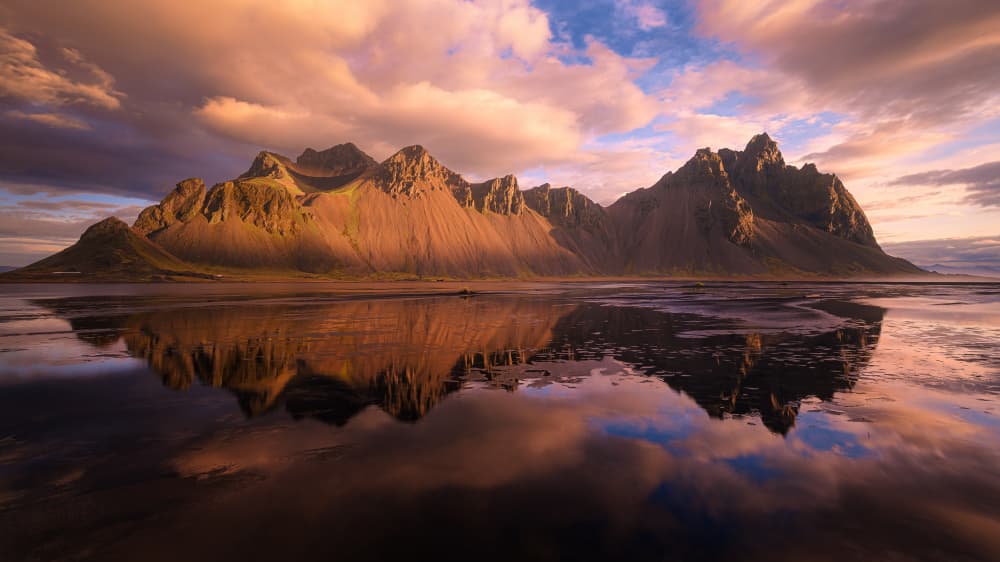 Vestrahorn Sunset Reflection by Paco Jimenez — canvas wall art