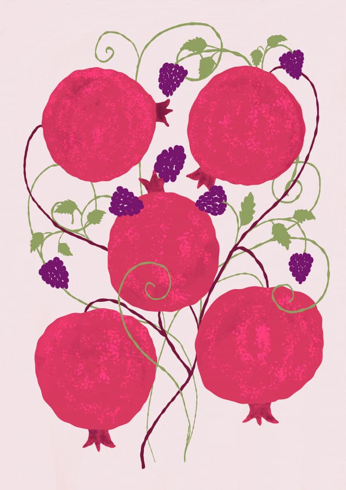 Pomegranate Berry Vines by Aliya Putrus — canvas wall art