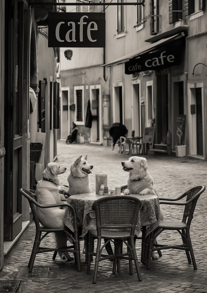 Cafe Dogs Friends by Niky Rahner — canvas wall art