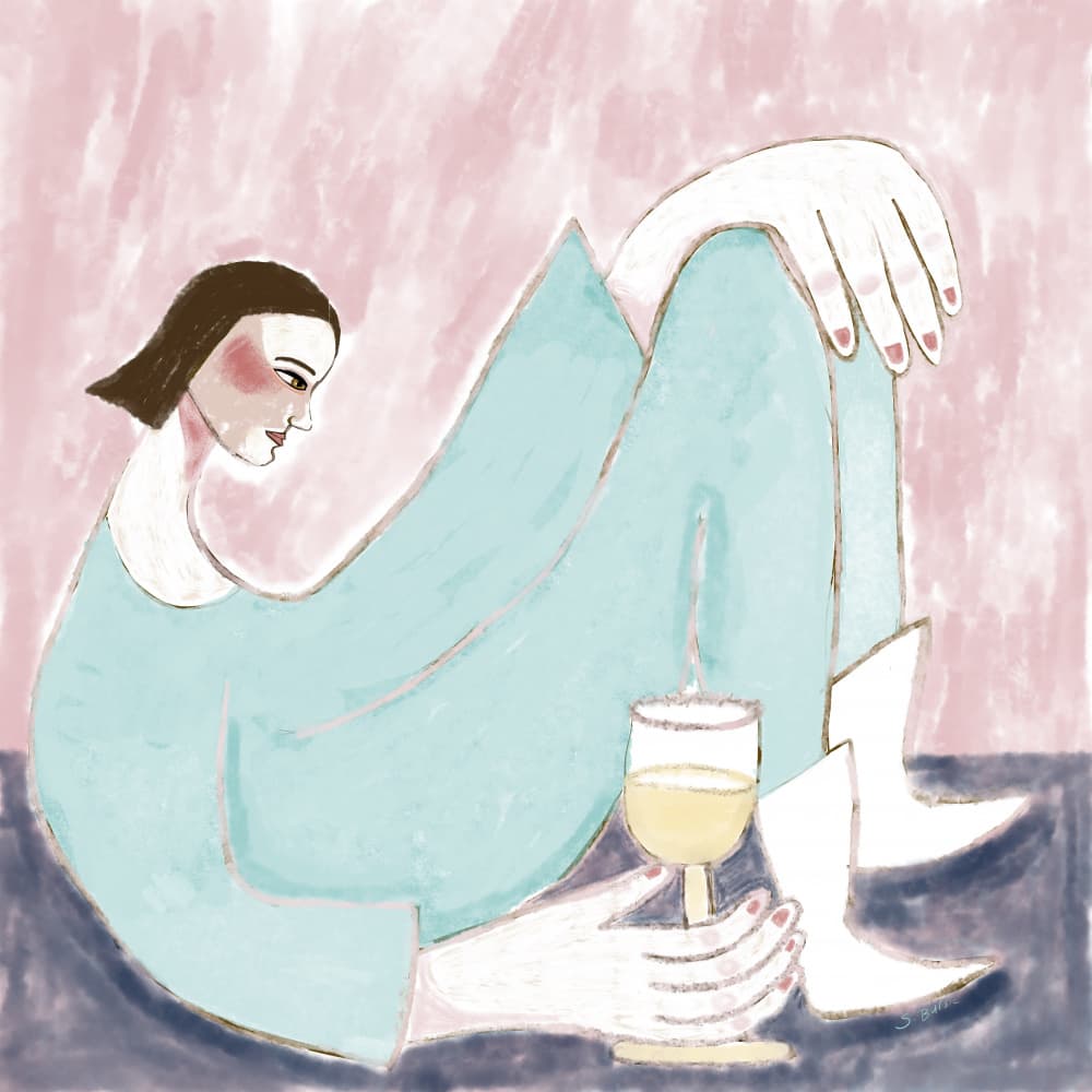 Pensive Woman With Wine by Sharyn Bursic — canvas wall art