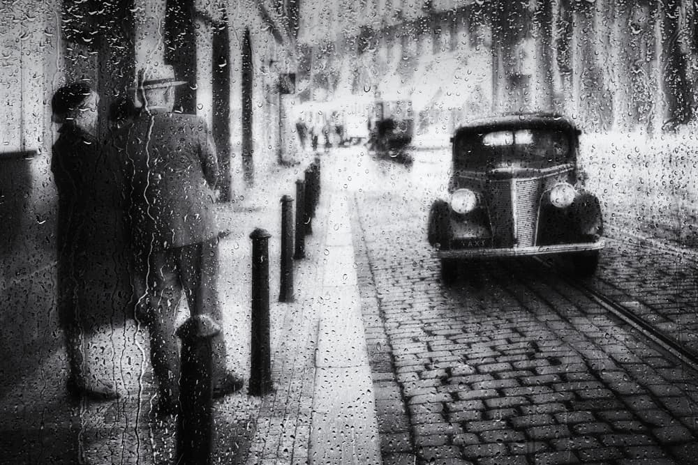 Vintage Rainy City Street by Roswitha Schleicher-Schwarz — canvas wall art