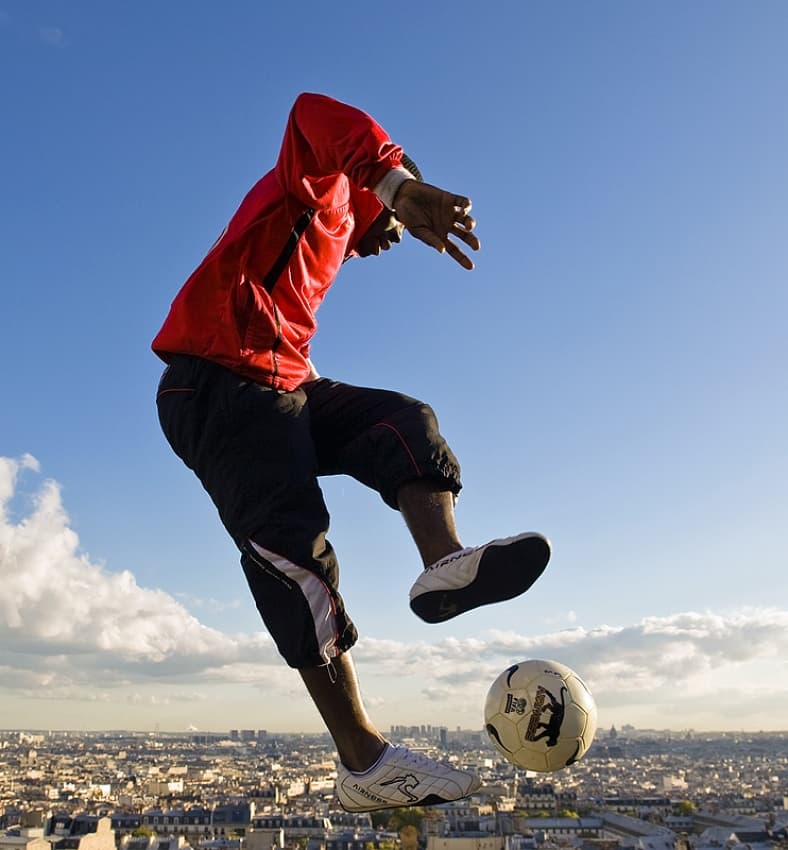 Sky High Soccer Freestyle by Jure Kravanja — canvas wall art