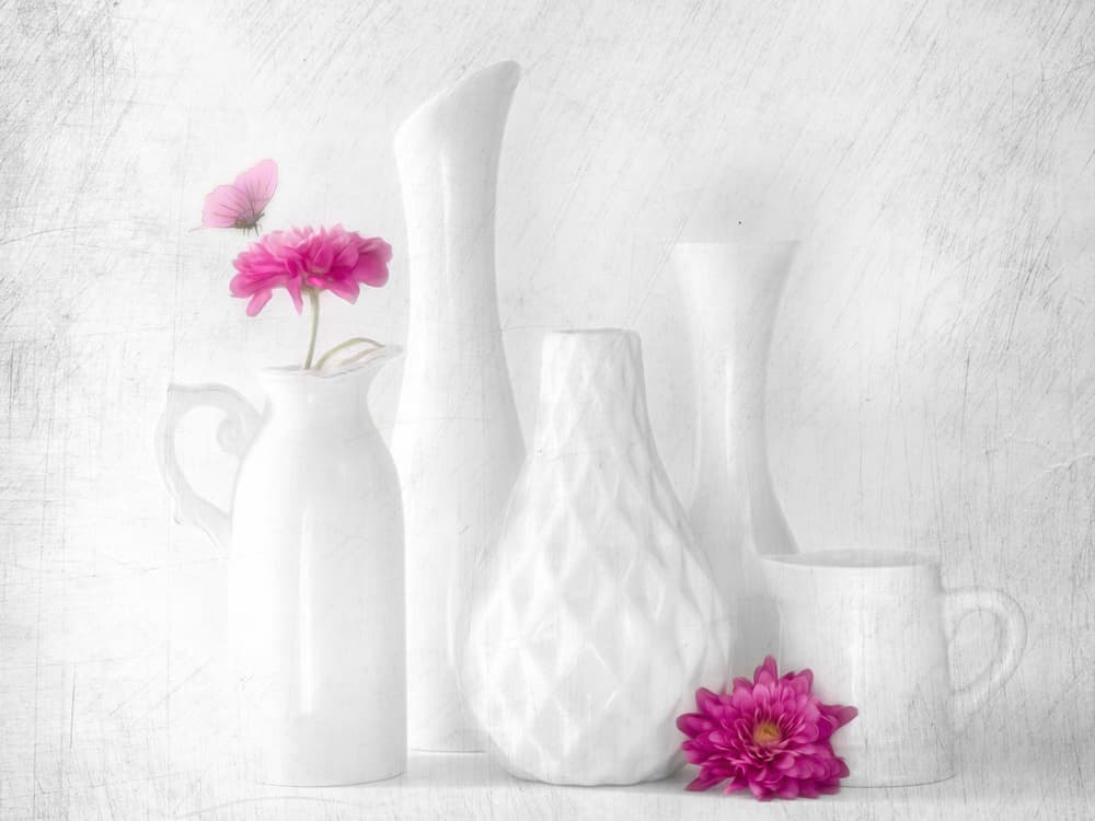 Pink Flowers White Vases by Cristiano Giani — canvas wall art