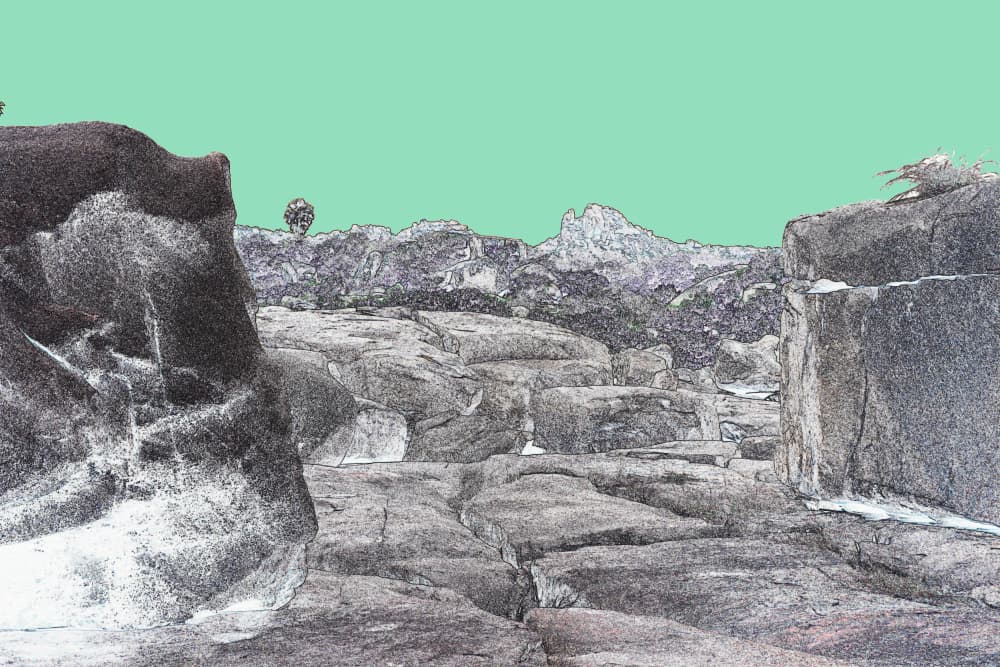Rocky Landscape Green Sky by Santhosh ch — canvas wall art
