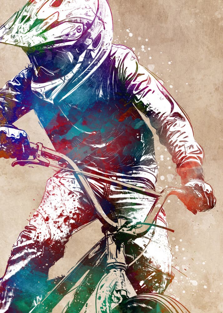 Vibrant Biker Action by Justyna Jaszke — canvas wall art