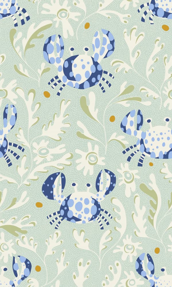 Whimsical Blue Crabs by Annick — canvas wall art