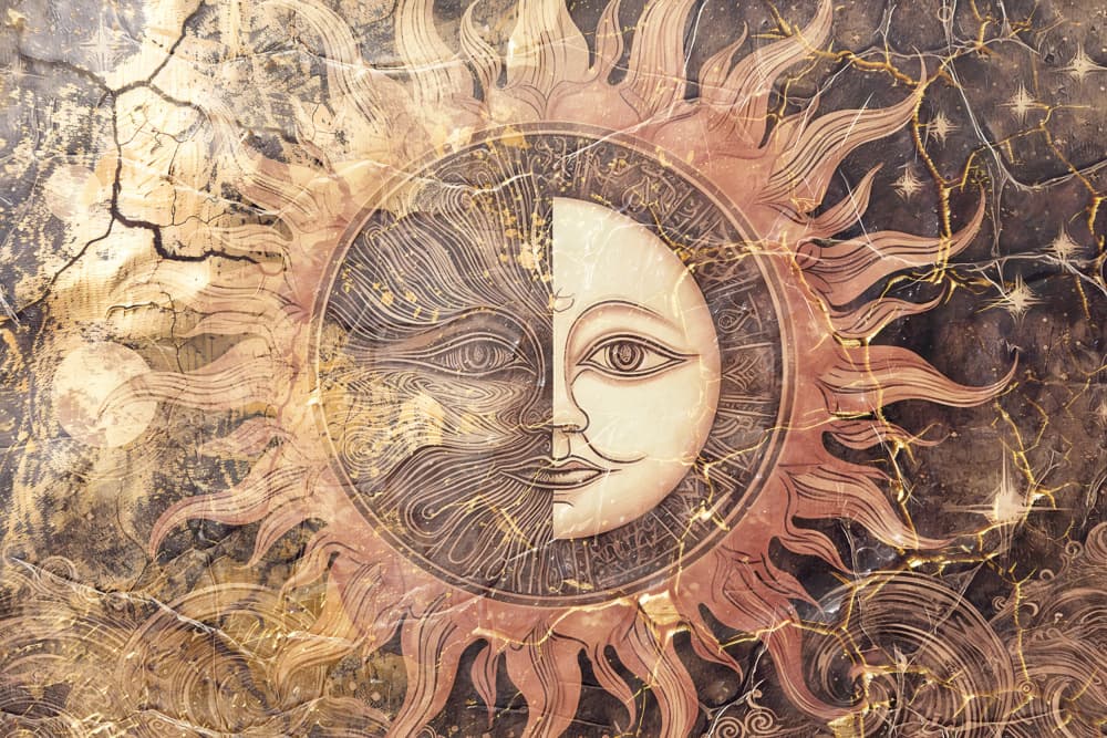 Mystic Sun Moon Faces by Rafal Kulik — canvas wall art