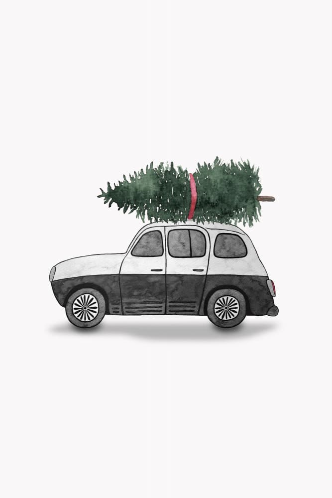 Vintage Christmas Car by Karen Menzenbach — canvas wall art
