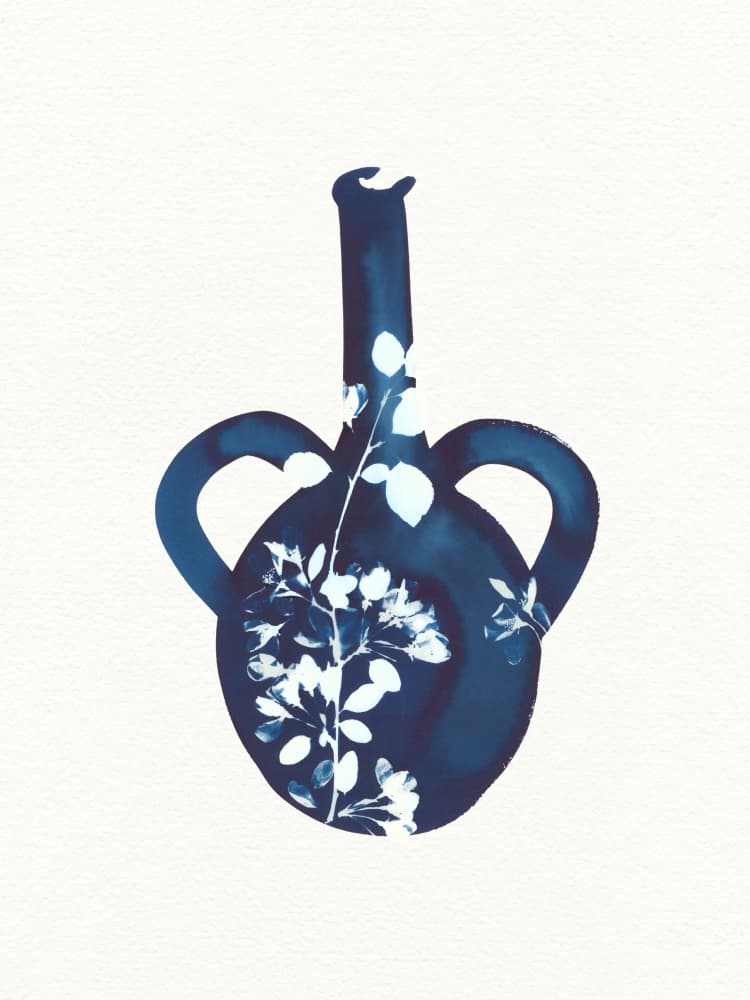 Indigo Botanical Vase by Chickweeds Studio — canvas wall art