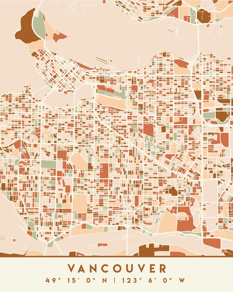 Earthy Vancouver City Map by Emiliano Deificus — canvas wall art