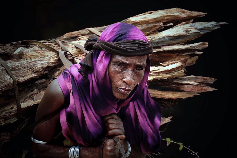 Purple Scarf Wood Carrier by Irene Perovich — canvas wall art