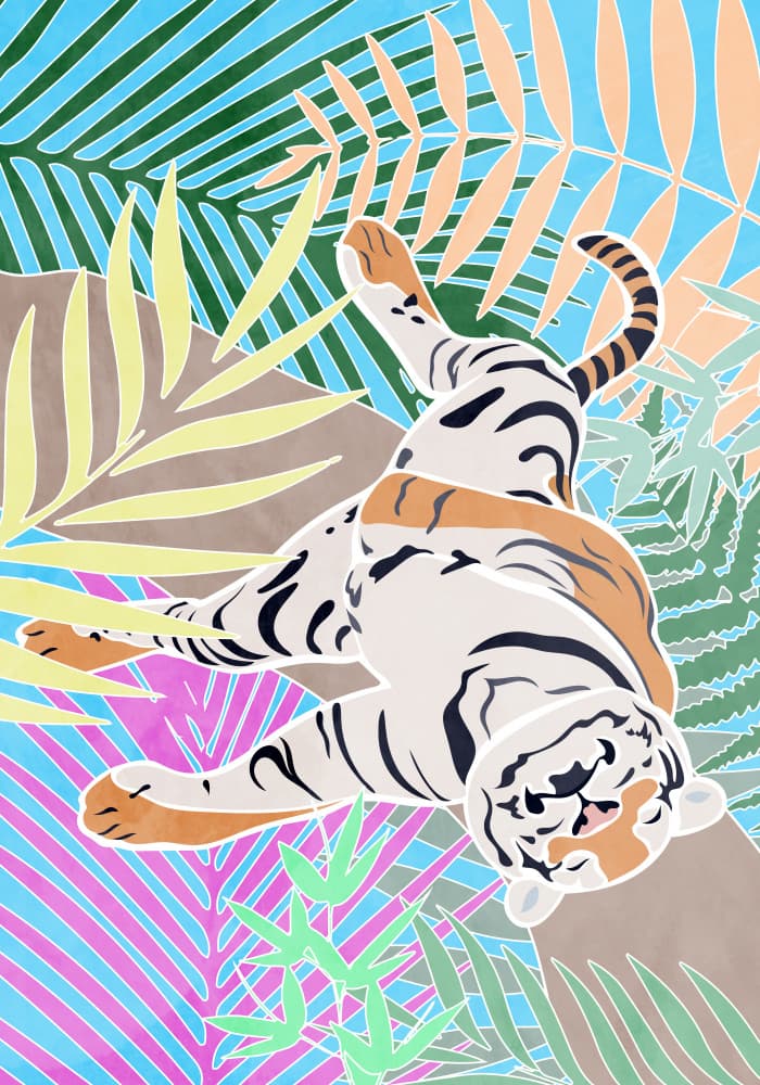 Relaxing Tropical Tiger by Sarah Manovski — canvas wall art