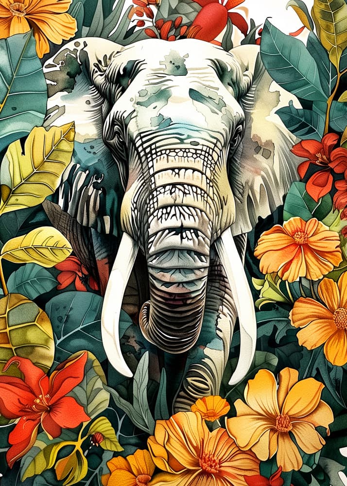 Vibrant Jungle Elephant by Justyna Jaszke — canvas wall art