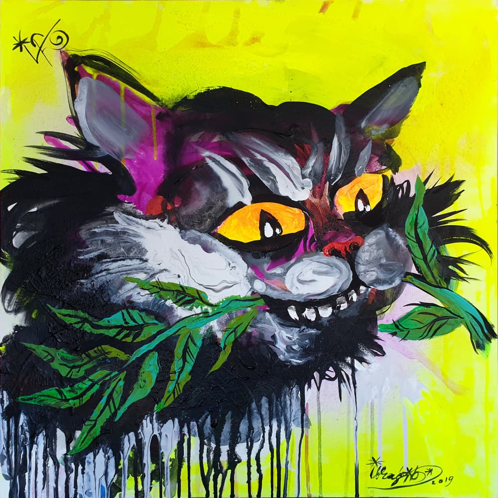 Mischievous Cat Leaves by Kanat Ibragimov — canvas wall art