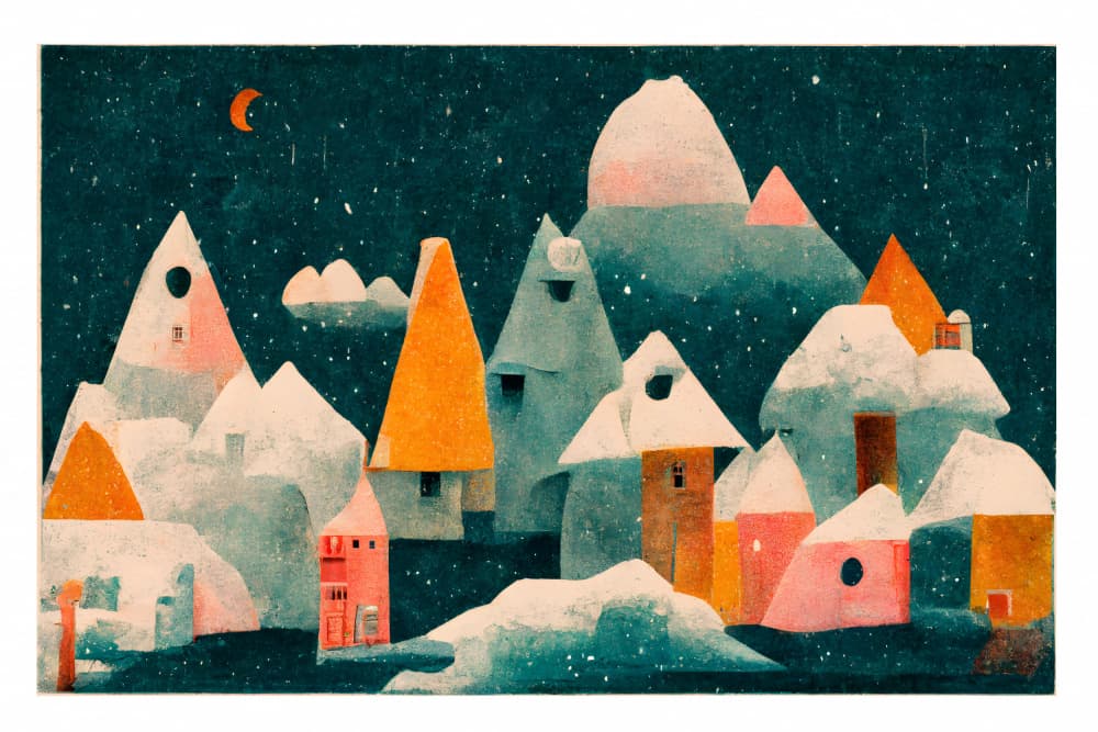 Winter Night Village by Treechild — canvas wall art