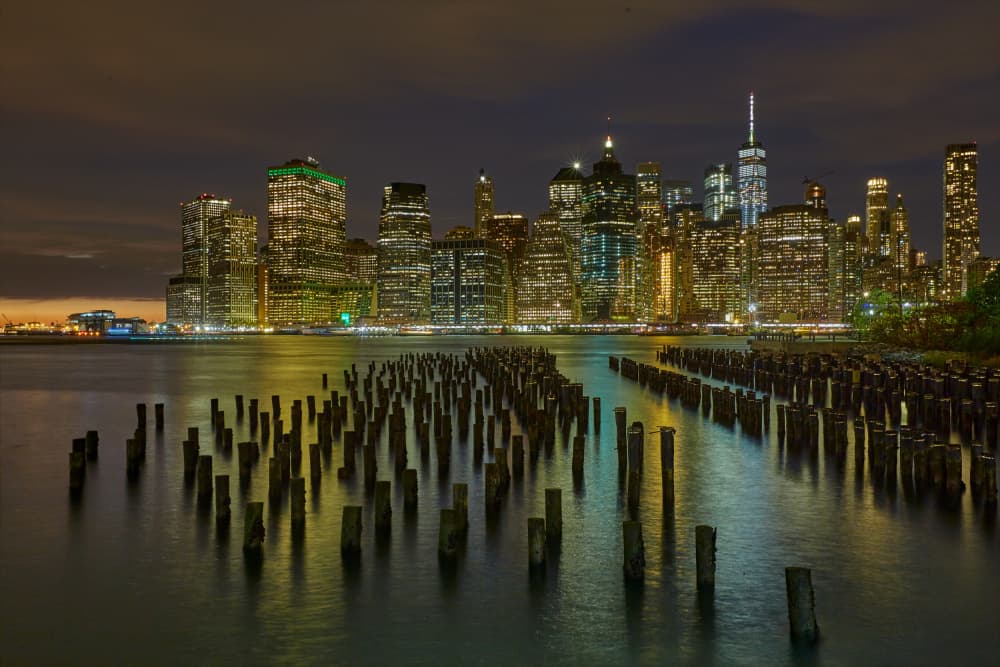 New York Nightscape Reflections by Avital Hershkovitz — canvas wall art