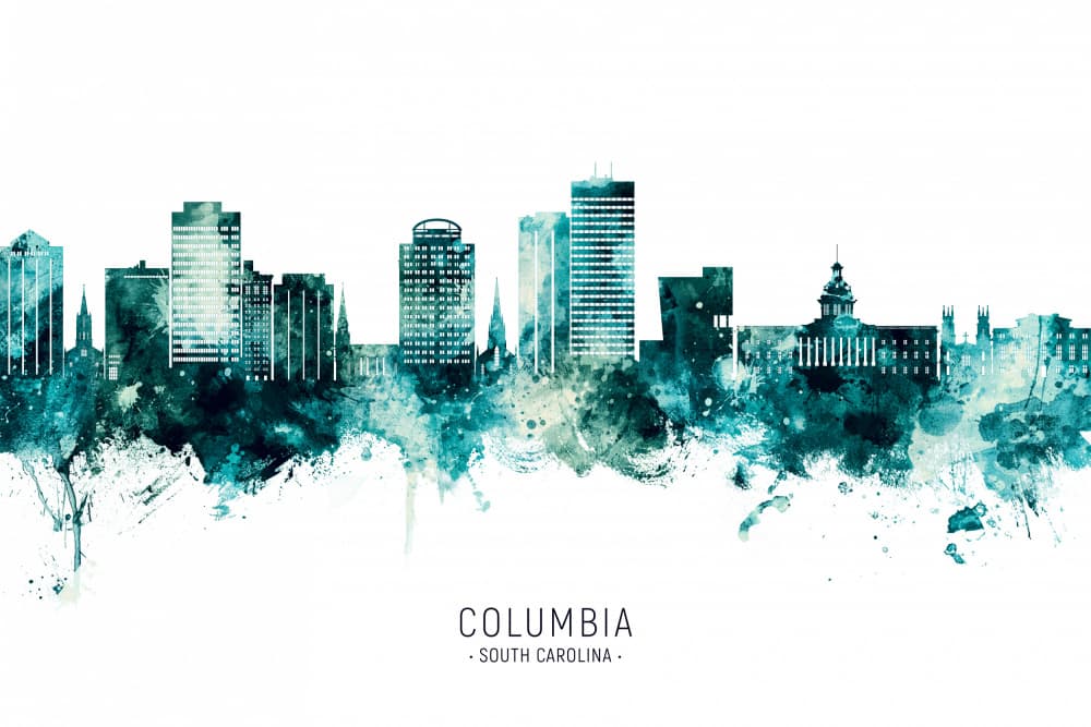 Columbia South Carolina Skyline by Michael Tompsett — canvas wall art