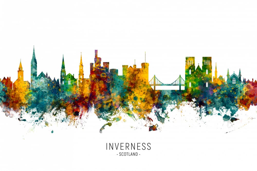 Inverness Skyline Watercolor by Michael Tompsett — canvas wall art