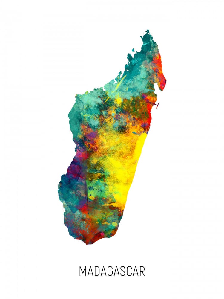 Madagascar Watercolor Map by Michael Tompsett — canvas wall art