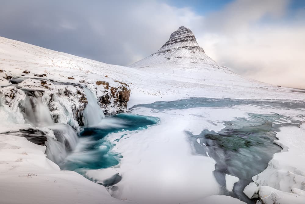 Kirkjufell Winter Waterfall by Curdin Wüthrich — canvas wall art