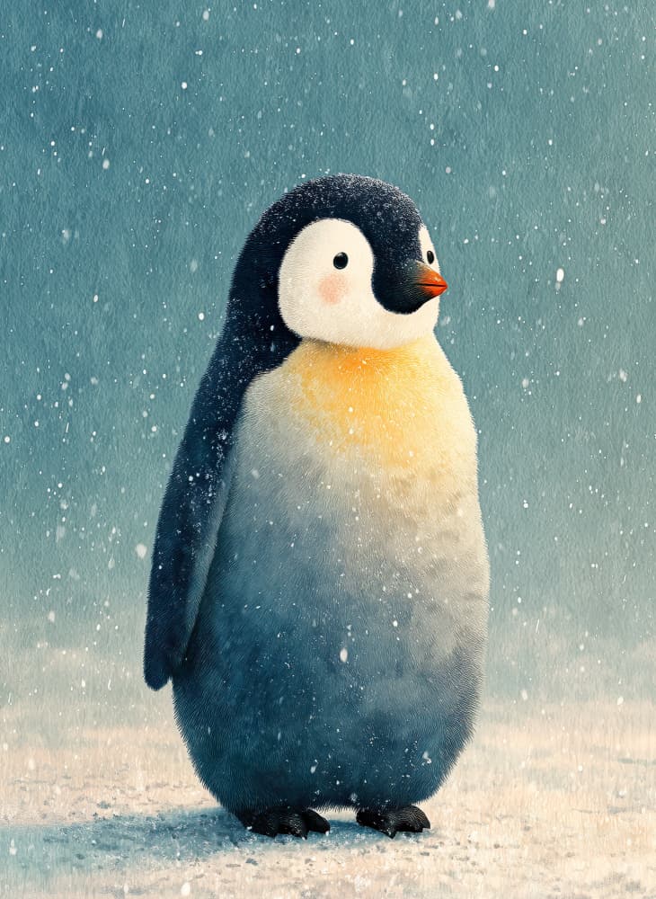 Cute Baby Penguin Snowfall by Justyna Jaszke — canvas wall art