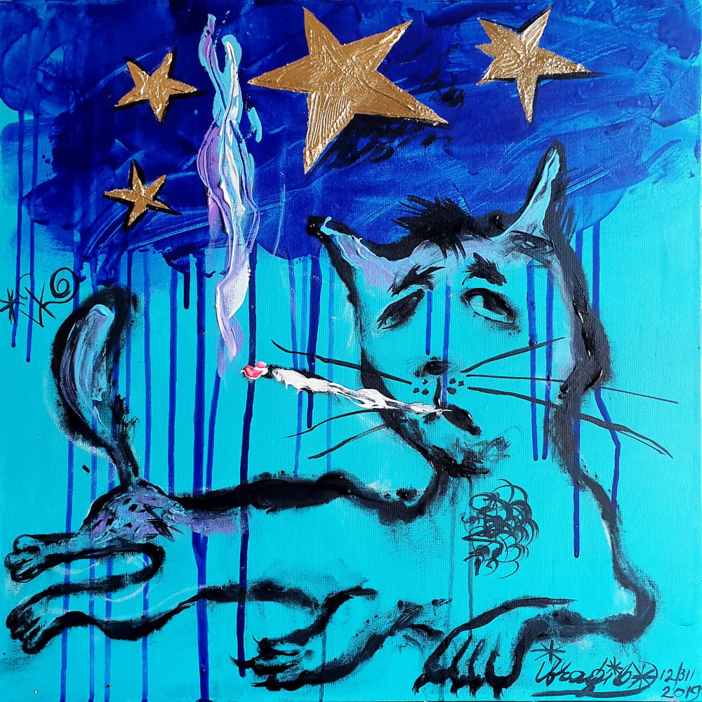 Dreamy Smoking Cat by Kanat Ibragimov — canvas wall art