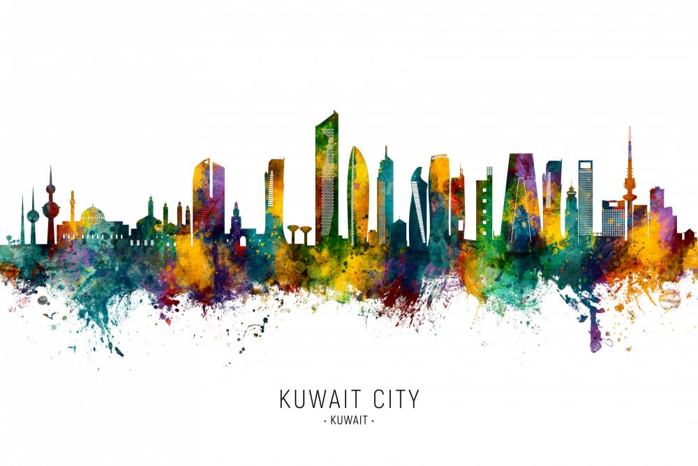 Vibrant Kuwait City Skyline by Michael Tompsett — canvas wall art