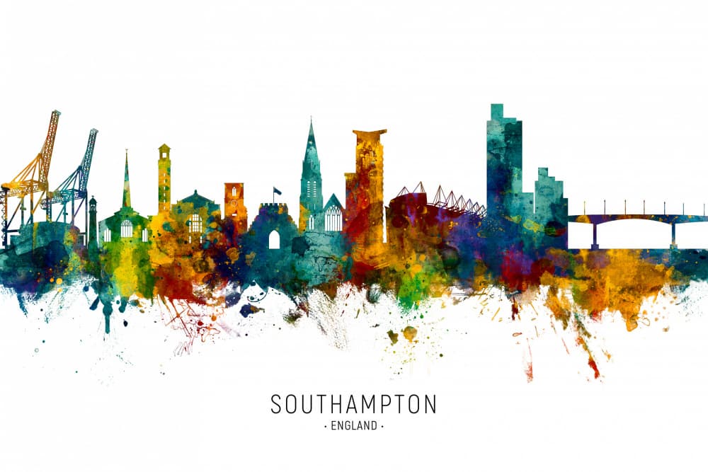 Vibrant Southampton Skyline by Michael Tompsett — canvas wall art