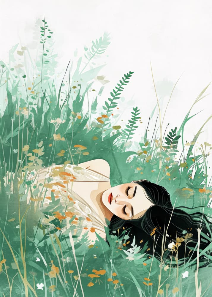 Peaceful Woman in Meadow by Justyna Jaszke — canvas wall art