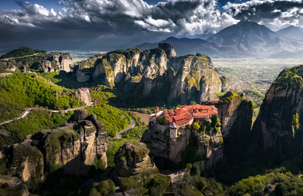 Meteora Cliff Monasteries by Karol Nienartowicz — canvas wall art