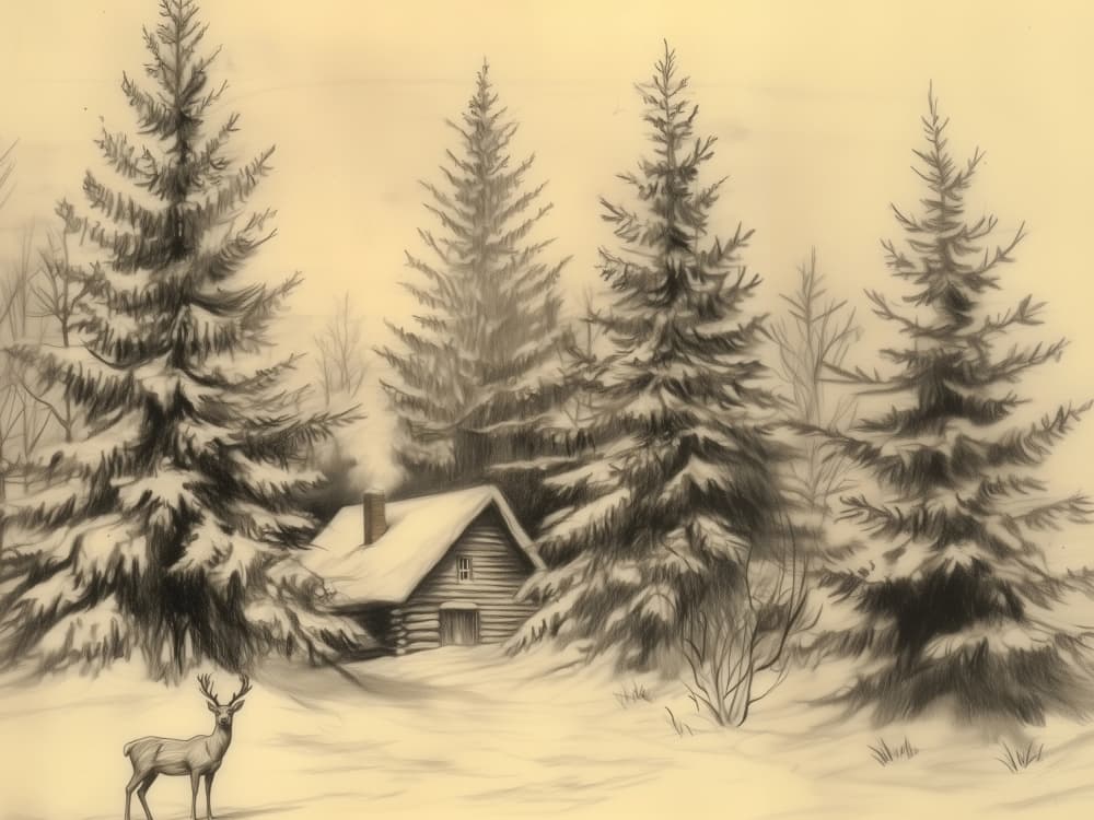 Peaceful Winter Cabin Deer by Jolly and Dash — canvas wall art